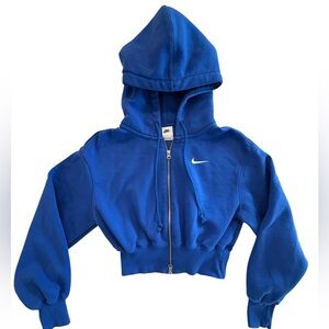 Nike Phoenix Fleece Women's Cropped Full-Zip Hoodie - Game Royal Blue Small